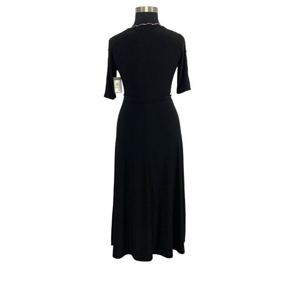 Chaus L Black Maxi Dress Textured Terrain Travel Evening Event Cut Outs Goth NWT - Picture 4 of 9